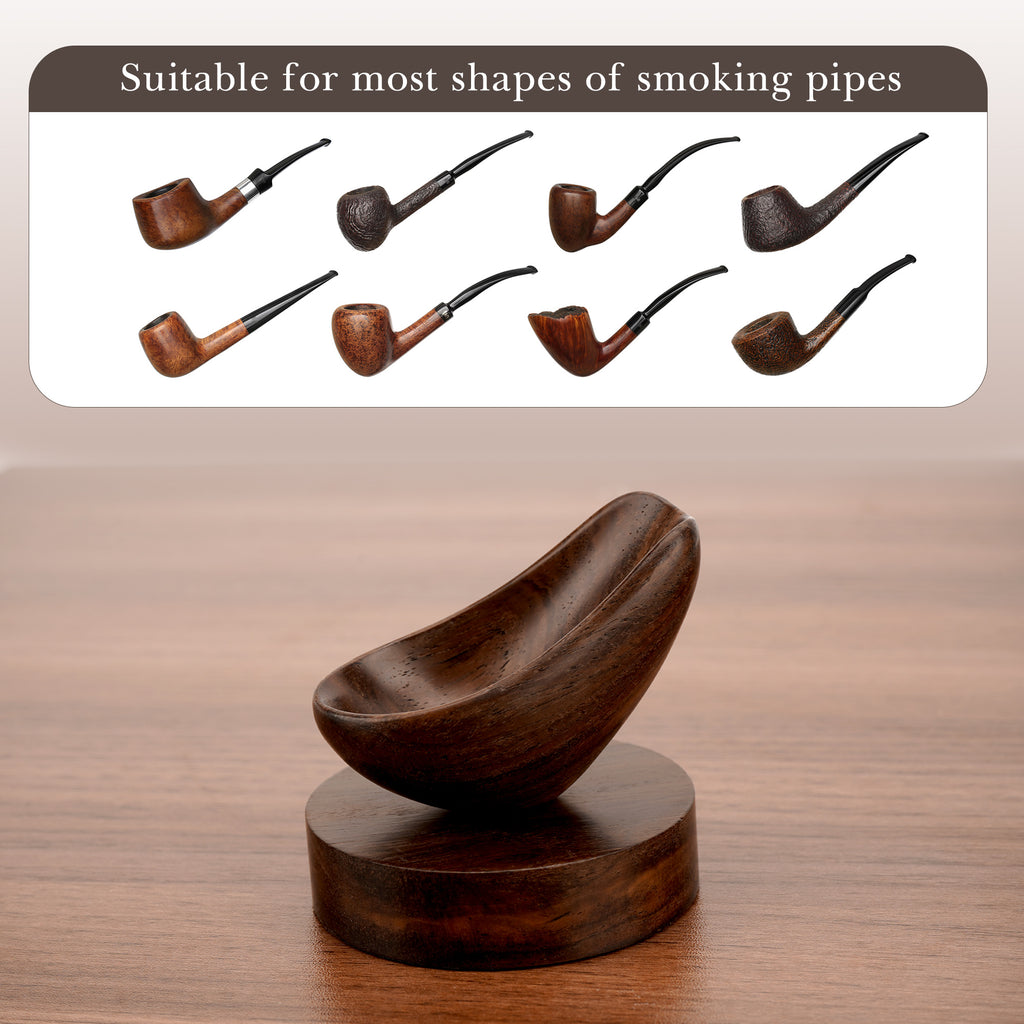 Linkidea Ebony Wood Smoking Pipe Stand, Portable Tobacco Pipe Holder Rack for Men, Wooden Rest Compatible with Most Pipes, Classic Smoking Accessories