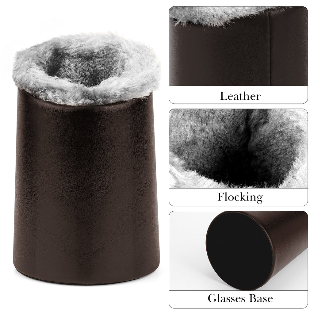 Extra Large Sunglasses Stand Compatible with Car Cup Holder, Plush Lined Vegan Leather Eyewear Storage, Scratch Protection (Brown)