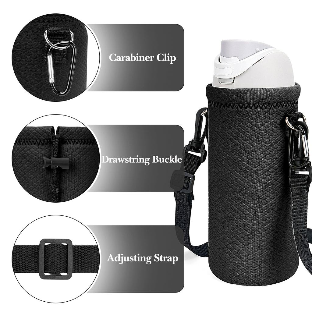 Linkidea Water Bottle Carrier with Strap Compatible with Kids FreeSip 16oz, Owala FreeSip Tritan 25oz, Neoprene Waterbottle Sling Bag Holder, Shoulder Strap, Black