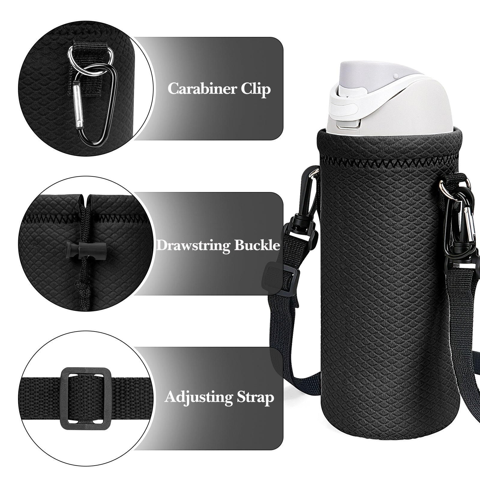 Linkidea Water Bottle Carrier with Strap Compatible with Kids FreeSip 16oz, Owala FreeSip Tritan 25oz, Neoprene Waterbottle Sling Bag Holder, Shoulder Strap, Black