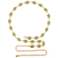 Plus Size Chain Belt for Women, Turquoise Stone Gold Metal Chain Belt Women Belly Waist Chains, Extra Long Body Chain, 59 Inch Adjustable Chunky Belt Chain