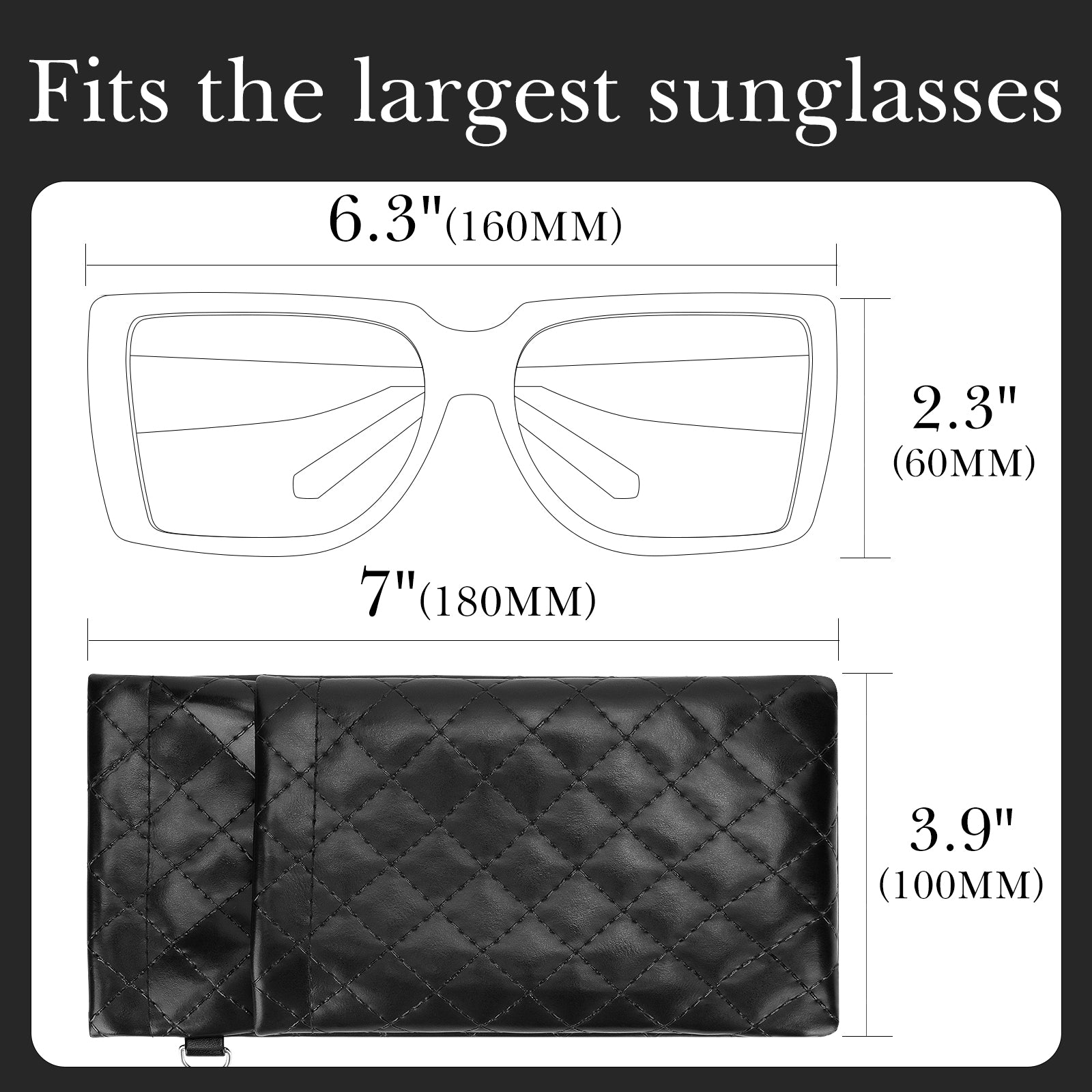 Extra Large Sunglasses Pouch Case, Vegan Leather Sun Glasses Organizer Soft Bag Compatible with GG0595S GG0875S RB4098 RB3825 RB4376 PO3352S PO3328S PO3311S (XXL, Black)