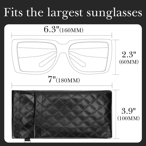 Extra Large Sunglasses Pouch Case, Vegan Leather Sun Glasses Organizer Soft Bag Compatible with GG0595S GG0875S RB4098 RB3825 RB4376 PO3352S PO3328S PO3311S (XXL, Black)