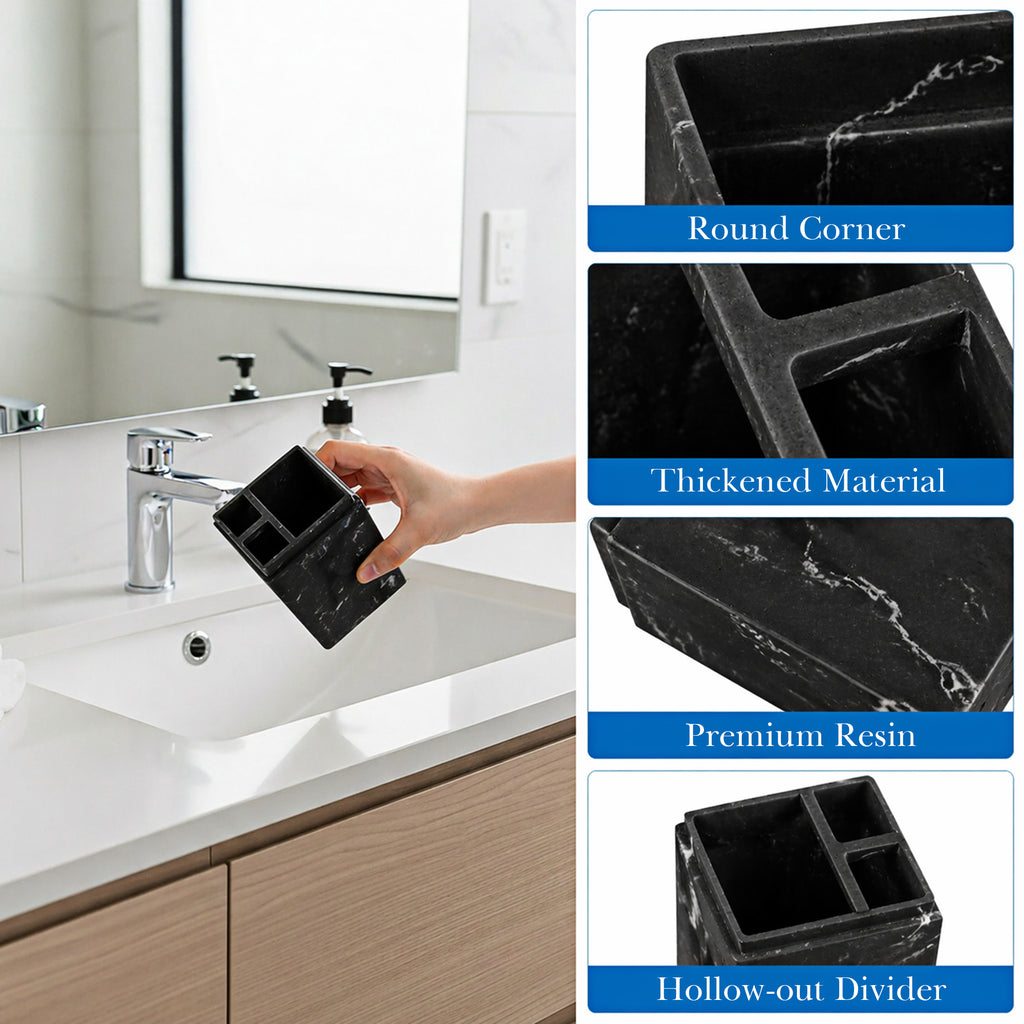 Countertop Manual Toothbrush Toothpaste Holder with Ventilated Lid, Black