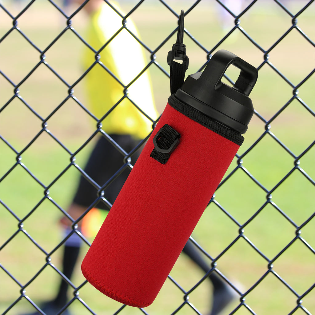 Linkidea Water Bottle Fence Sleeve with Hook Compatible with YETI Rambler Bottle 18oz, Hydro Flask Wide Mouth Bottle 18oz/20oz, Neoprene Bottle Shoulder Strap Bag for Outdoor Sports, Red