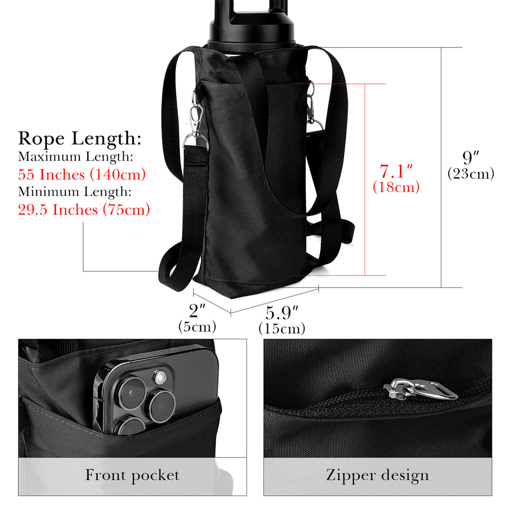 Linkidea Water Bottle Carrier with Strap Compatible with YETI Rambler Bottle 18oz, Owala FreeSip 24oz, Lightweight Waterbottle Sling Bag Holder with Shoulder Strap for Travel, Black