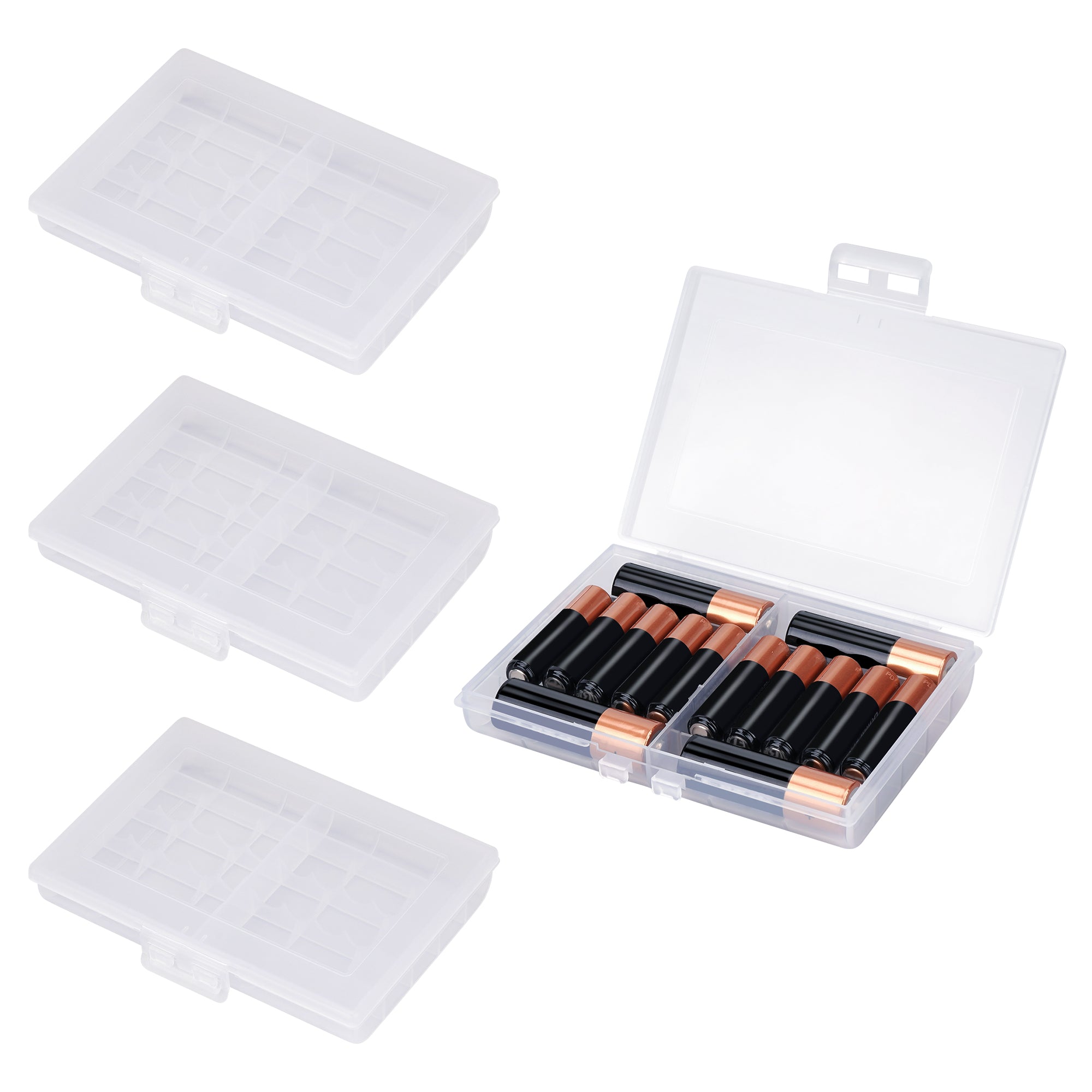 Linkidea 4 Pack Waterproof AAA Battery Organizer Box, Travel Storage Case Holds 10 AAA and AA Batteries, Portable & Durable Container for Home / Camping (Clear)