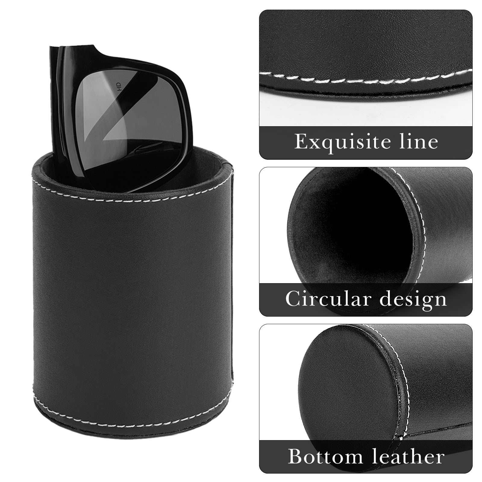 Glasses Desk Holder Stand for Reading Eyeglasses, Vegan Leather Glasses Holder for Nightstand, Glasses Storage Compatible with GUCCI GG1500OK GG1606OK GG1470OJ (XXL, Black)