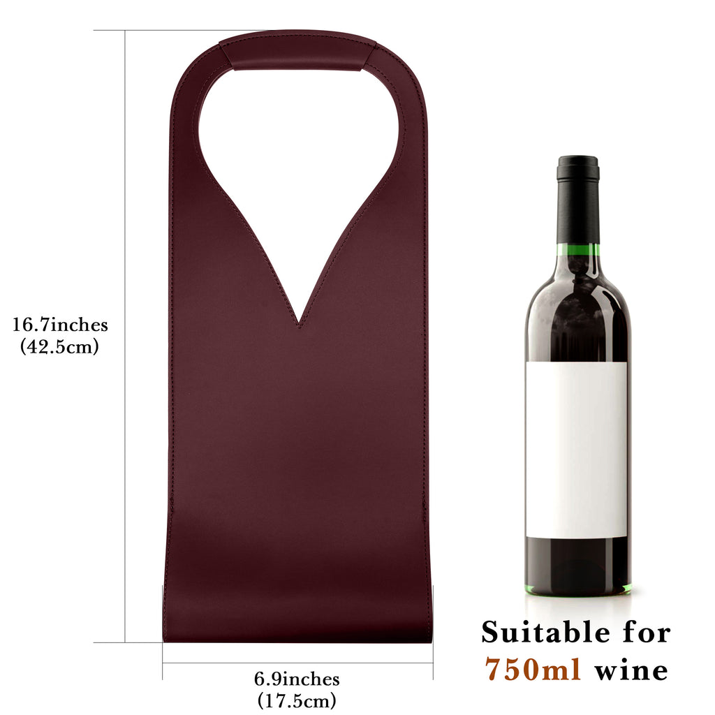 Linkidea Vegan Leather Wine Bottle Bags, 16.7" x 6.9" Wine Tote Bags for Gifts, Luxury Gift Bags for 750ml Wine Bottles, Fits Christmas Use (Red)