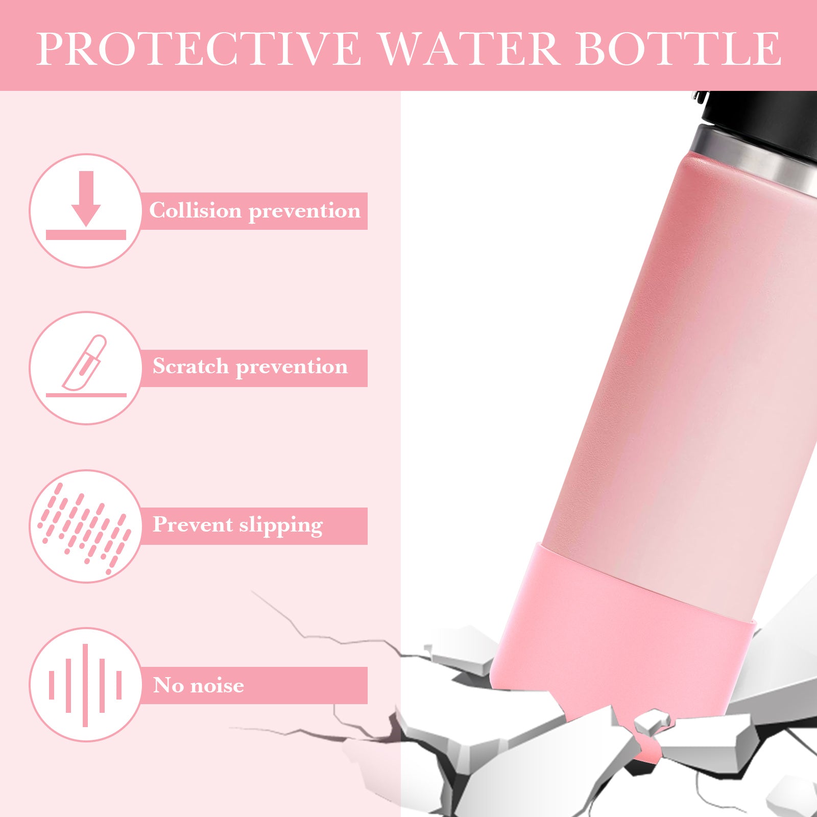 Linkidea 2 Pack Water Bottle Boot Compatible with Hydro Flask Wide Mouth 12oz/14oz/16oz/18oz/20oz, Silicone Bottle Bottom Sleeve Bumper Protector (Light Pink)