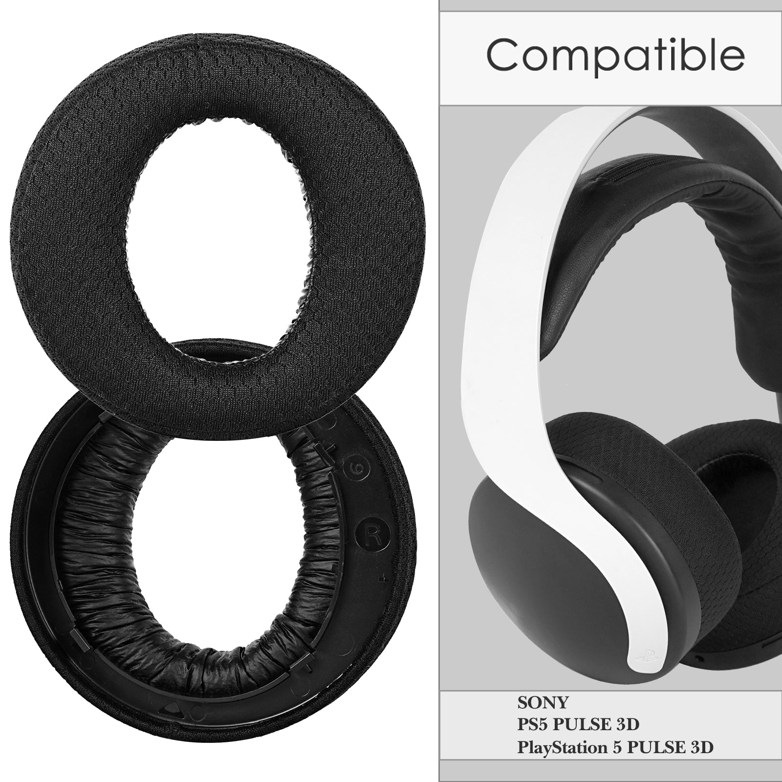 Replacement Ear Pads for Sony PlayStation 5 PULSE 3D Headphones, Ear Cushions ( Mesh Fabric / Black)