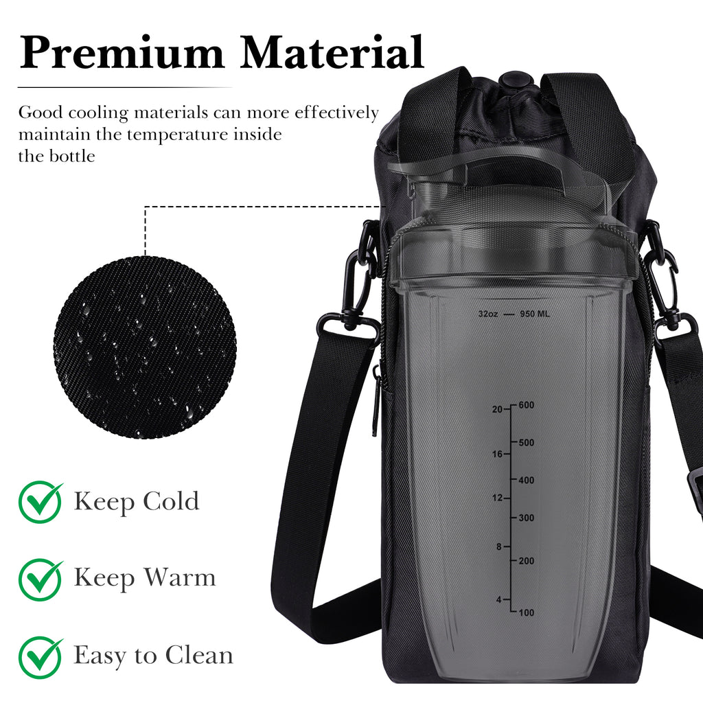 Linkidea Blender Storage Bag, Portable Drawstring Bottle Holder with Shoulder & Hand Strap, Travel Shaker Container Pouch Compatible with 24-32 oz Bottles (Black)