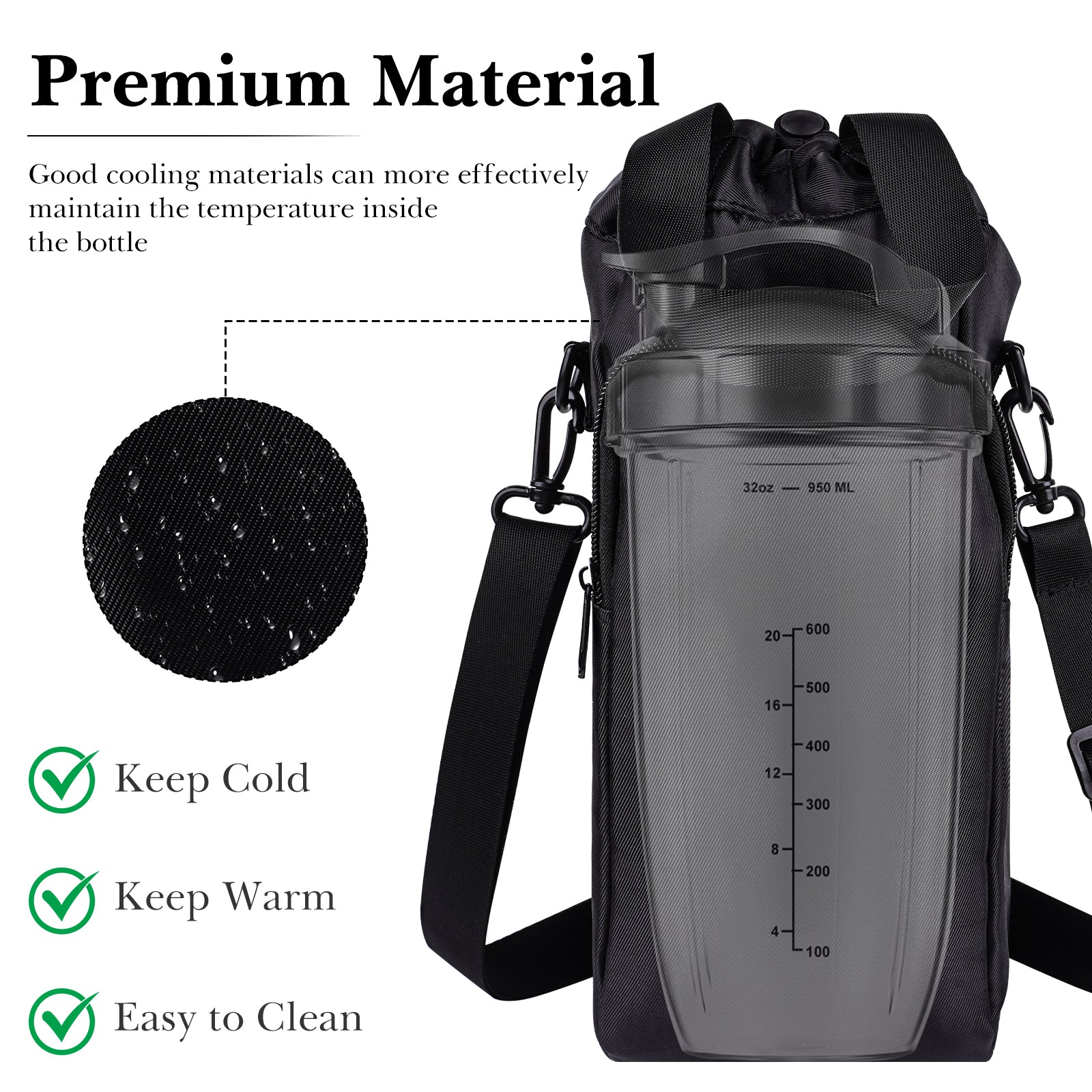Linkidea Blender Storage Bag, Portable Drawstring Bottle Holder with Shoulder & Hand Strap, Travel Shaker Container Pouch Compatible with 24-32 oz Bottles (Black)
