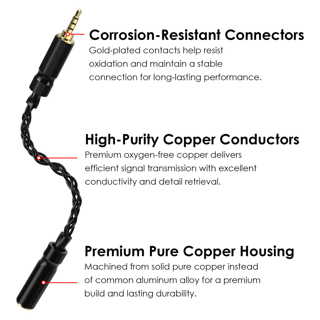 Linkidea 2.5mm Balanced Male to 3.5mm Balanced Female Audio Adapter Cable, Hi-Fi OCC Copper Cord, Compatible with Balanced Amplifiers, DACs, Headphones (15.5cm/6.1inch)