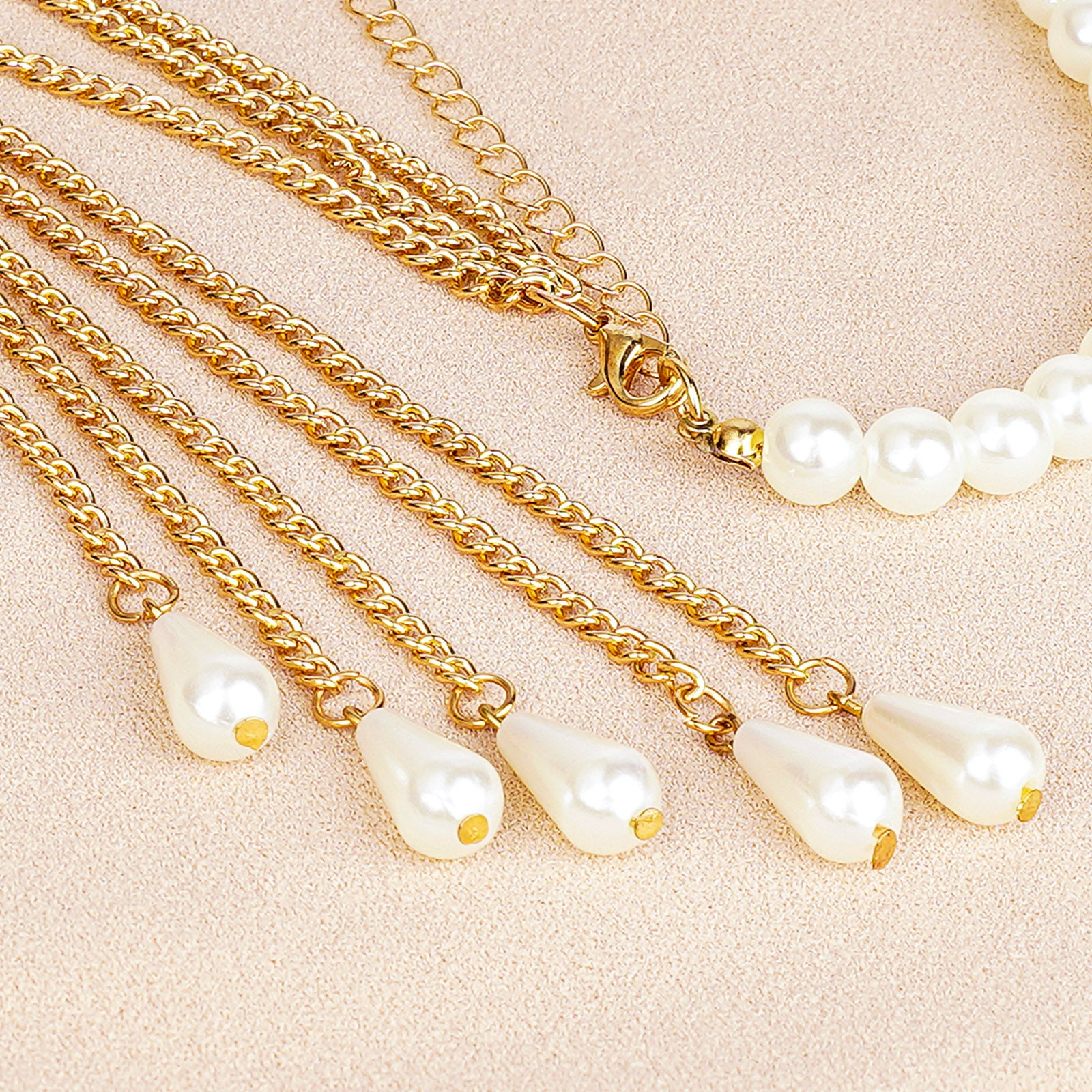 Plus Size Chain Belt for Women, Gold Color and White Faux Pearl Waist Chains, Extra Long Body Chain, 47-59 Inch Adjustable Chunky Belt Chain