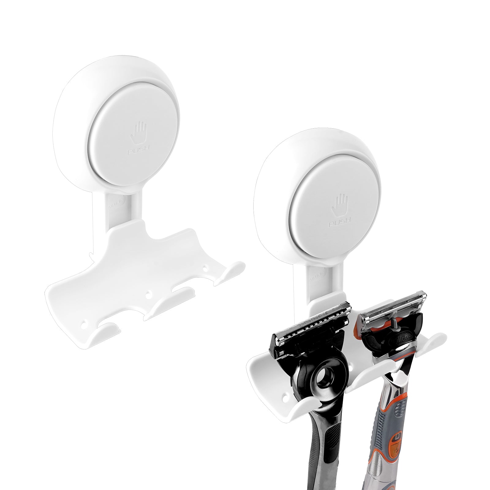 Linkidea 2 Pack Razor Holder for Shower Wall, Suction Cup Hooks Razor Holder, Removable and Reusable Shower Razor Holder , Compatible with Gillette Fusion 5 Power, Dorco, Harry's (White)