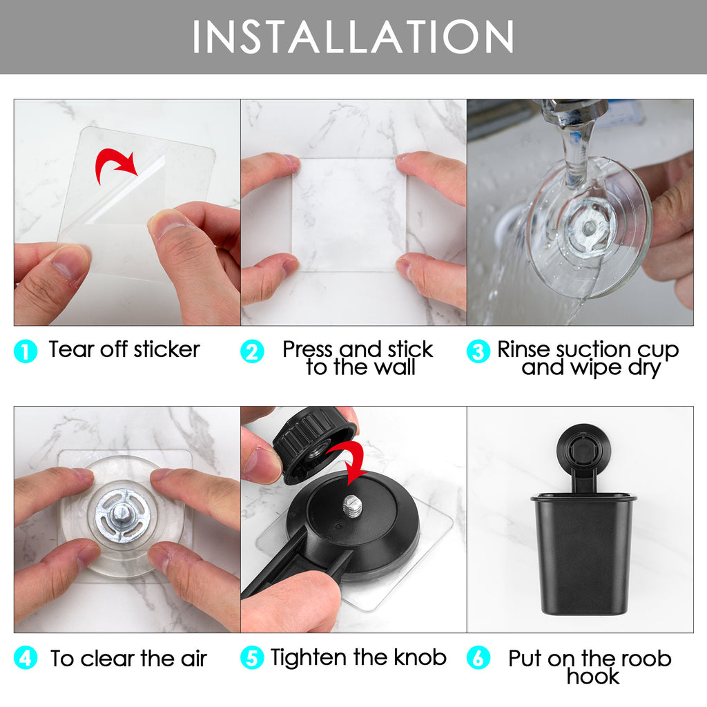 Linkidea Toothbrush Holder Self Adhesive Wall Mounted for Bathroom Shower Wall, Shaver Razor Holder Hanger, Electric / Battery Toothbrush and Toothpaste Organizer, No Drill or Nail Needed (Black)