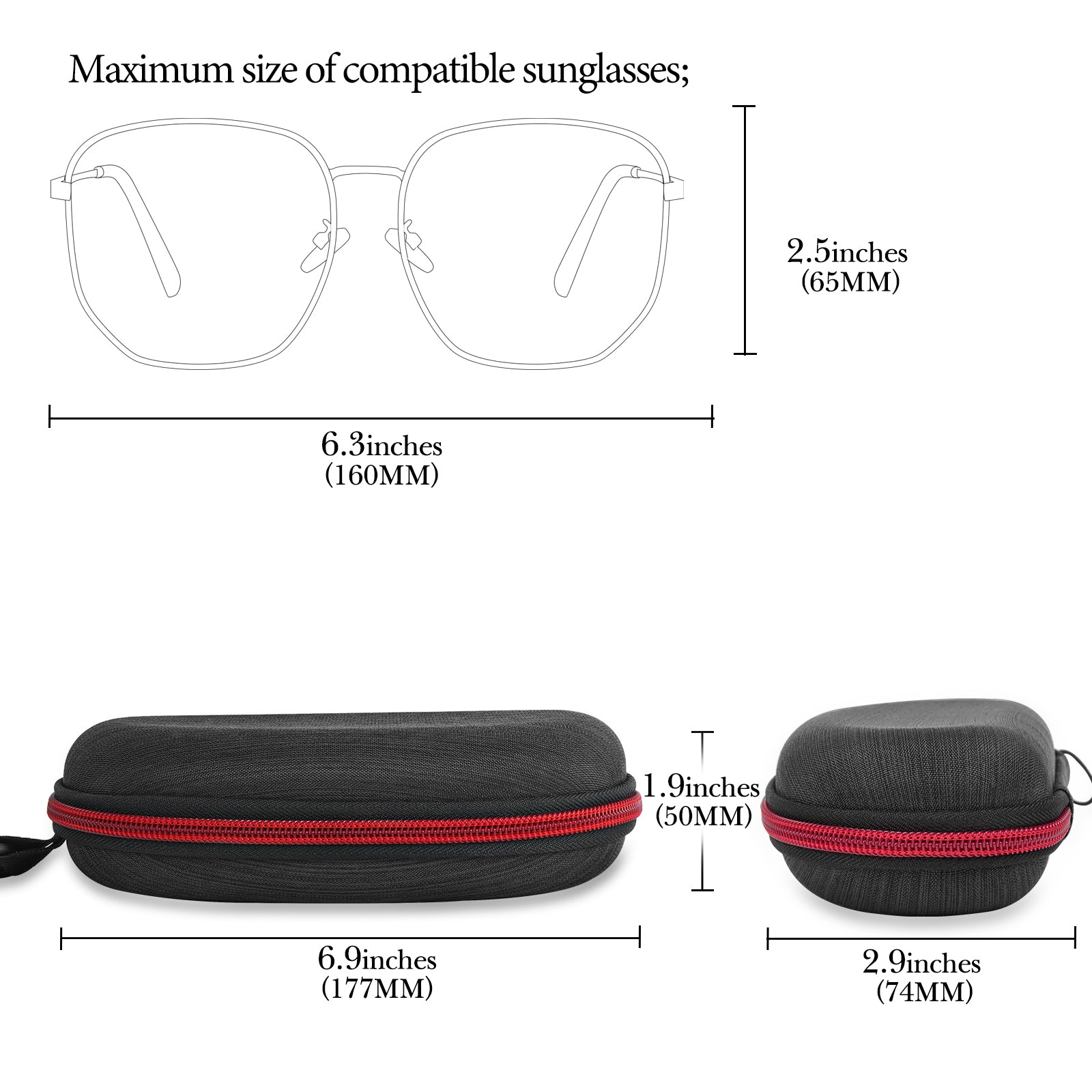 Extra Large Hard Shell Sunglasses Case, Oversized Sun Glasses Storage Bag Pouch Organizer Compatible with Rayban RB3025 RB3712D RB3717 Gucci GG0595S GG0528S GG0900S (XXL, Black)