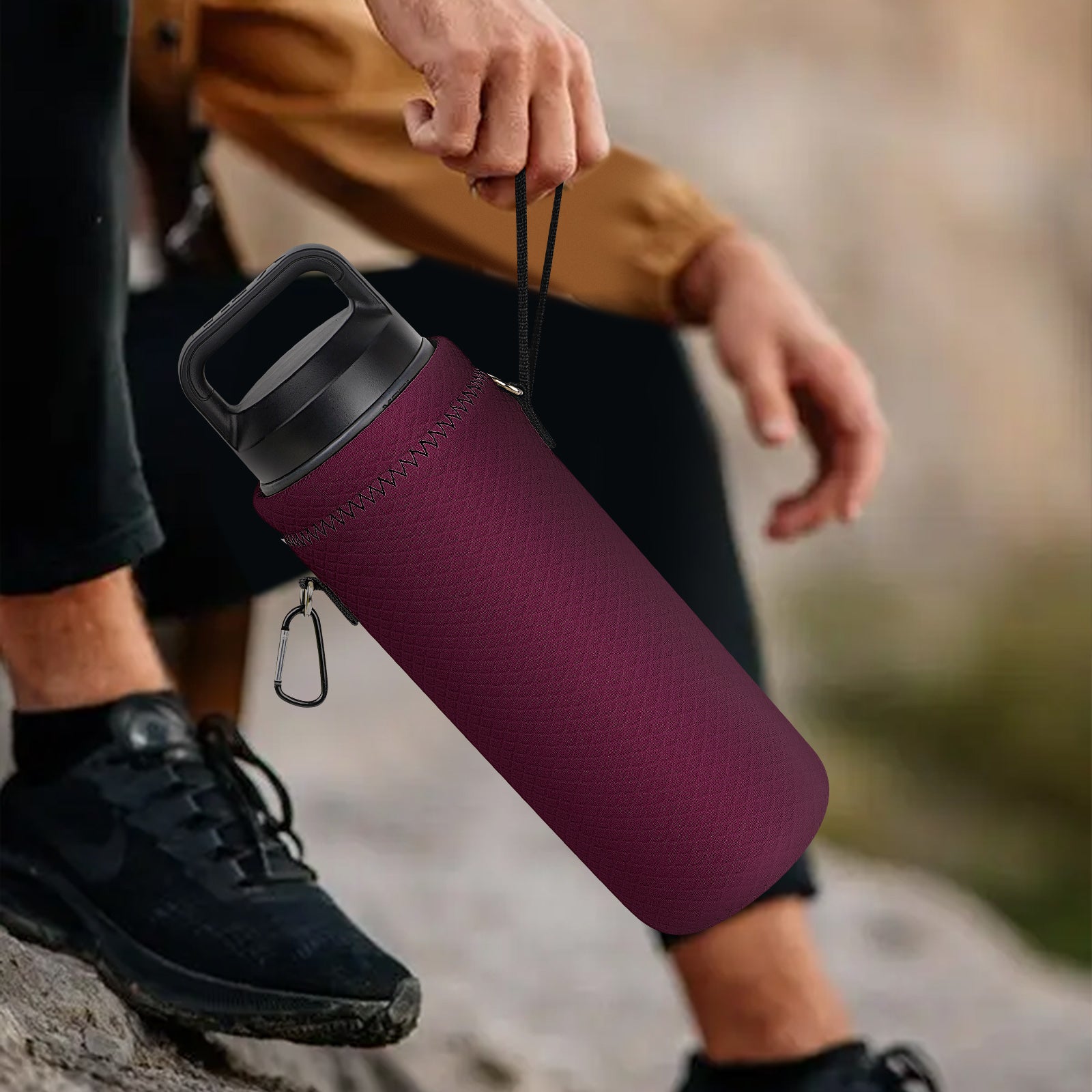 Linkidea Water Bottle Carrier with Strap Compatible with YETI Rambler Bottle 26oz/36oz, Waterbottle Sling Bag Holder with Shoulder Strap, Wine Red