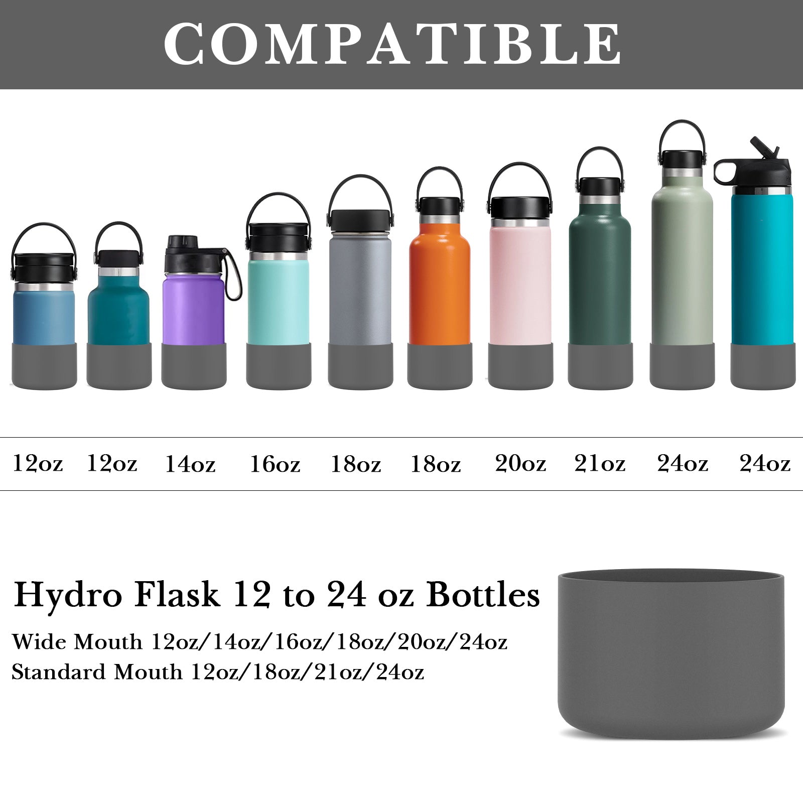 Linkidea 2 Pack Water Bottle Boot Compatible with Hydro Flask Wide Mouth 12oz/14oz/16oz/18oz/20oz, Silicone Bottle Bottom Sleeve Bumper Protector (Stone)