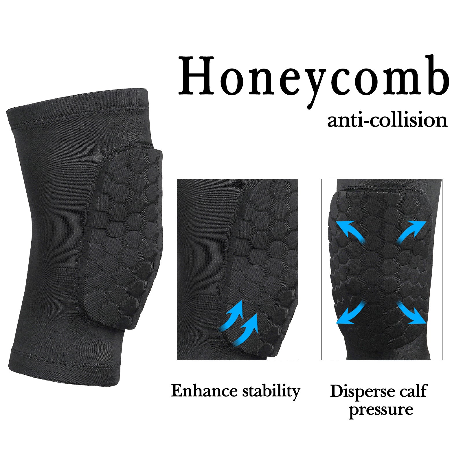 Linkidea Honeycomb Basketball Volleyball Knee Pads for Kids Youth, Football Knee Protective Sleeves, Breathable and Easy to Put On (1 Pair / Black / XS)