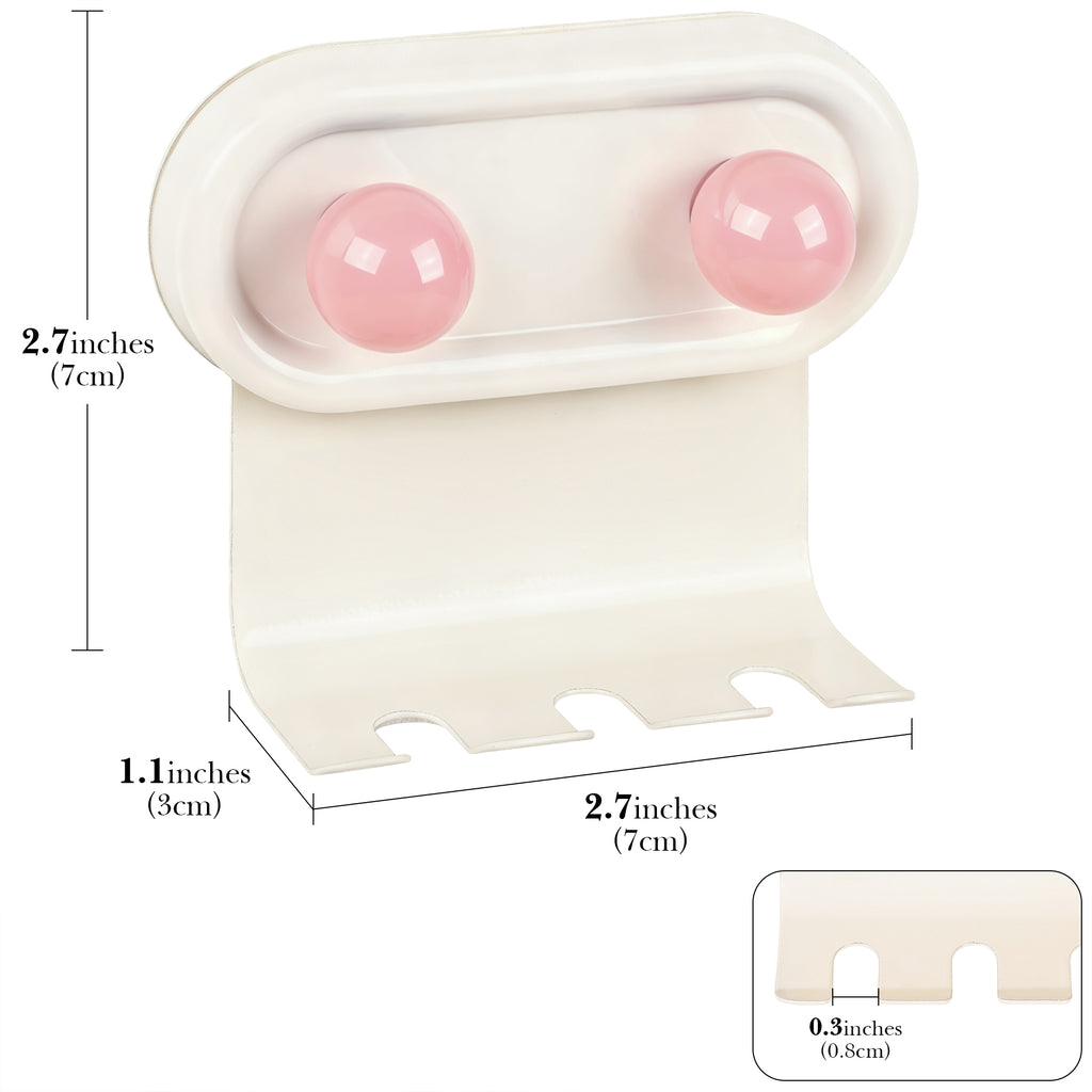 Linkidea 2 Pack Wall Mount Toothbrush Holder for Bathroom, 3 Slots Self Adhesive Iron Brush Hanger Compatible with Oral-B CrossAction, Colgate ExtraClean(Pink Dot)