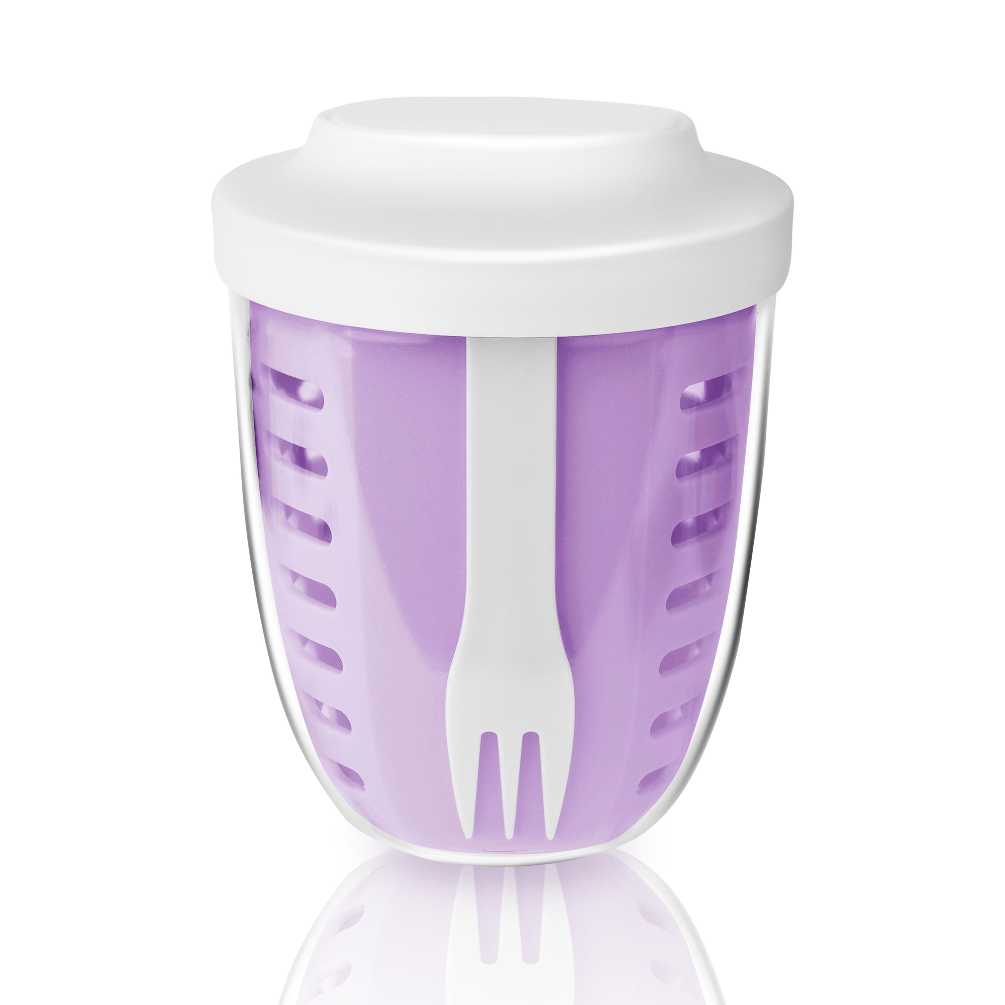 Linkidea Fruit Salad Travel Container With Colander, 21 oz Leak-Proof Plastic Salad Lunch Storage Container with Spoons and Lids, Fruit, Vegetable Portable Cup for Work, Picnic (Purple)
