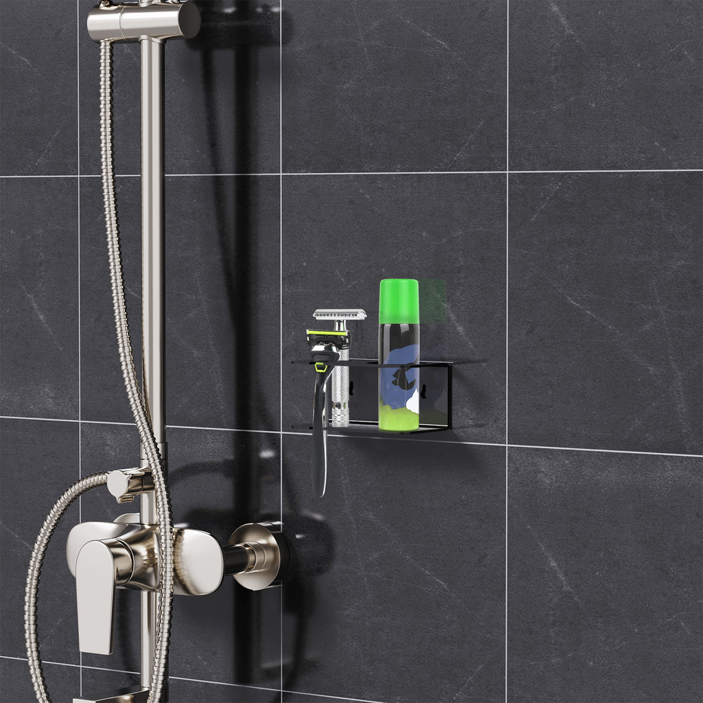 Linkidea Wall Mount Razor & Shaving Cream Holder for Bathroom & Shower, Self-Adhesive Shaver & Gel Storage Rack, Compatible with Vikings Blade Chieftain, Merkur Classic MK-23C (Black)