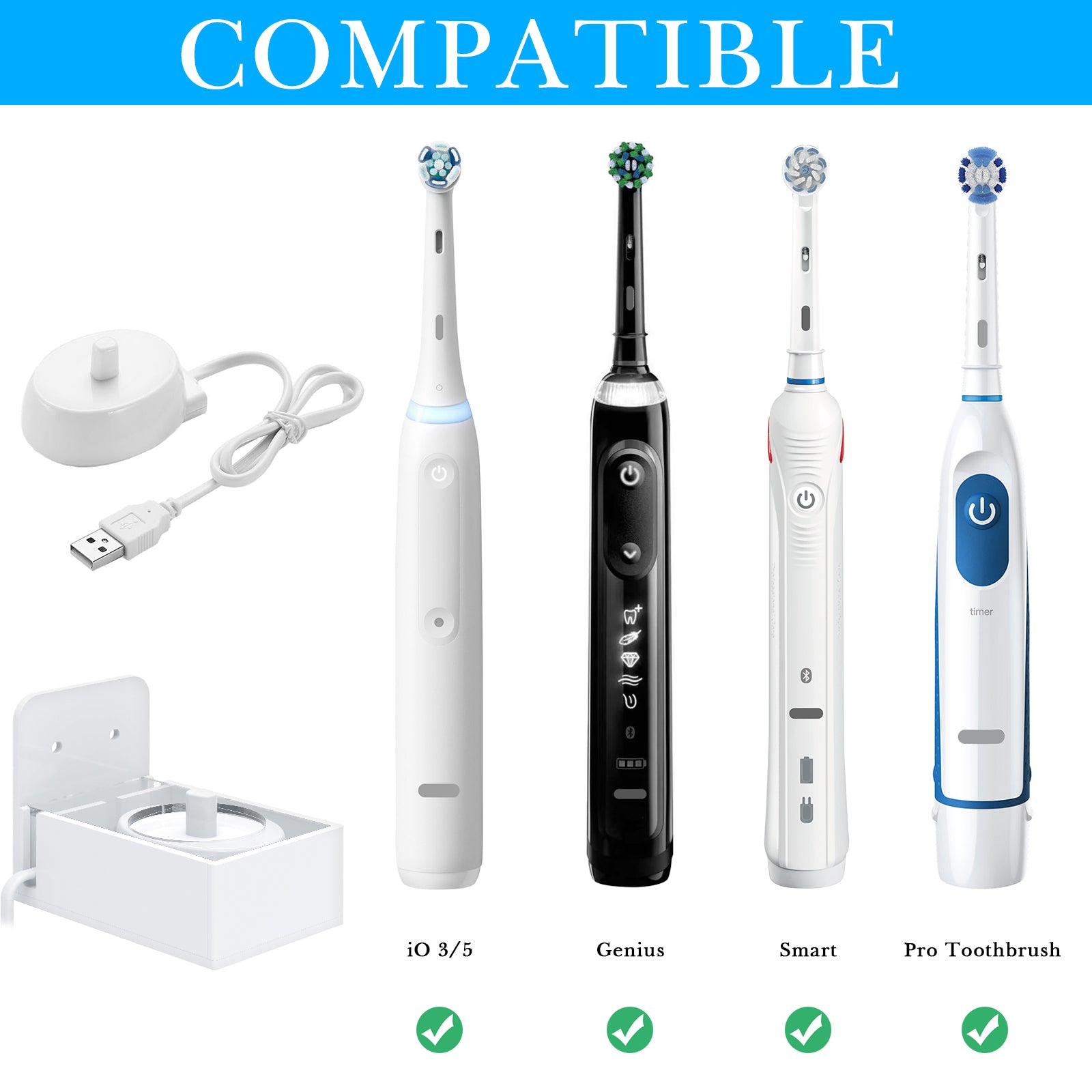 Linkidea Wall Mount Electric Toothbrush Charger Holder, Self Adhesive Tooth Brush Stand for Bathroom, Powered Toothbrush Stand Compatible with Oral-B iO 3/5, Smart Pro (Oval Charger Only)