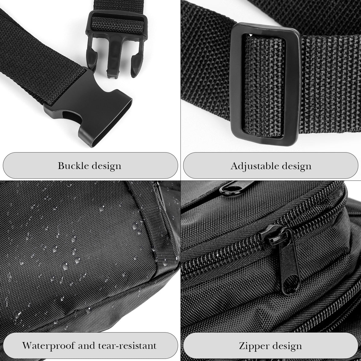 Extra Long Strap Fanny Pack, 59 Inch Max Adjustable Strap Plus Size Crossbody Bag, Extended Length Lightweight Waist Bag with Zipper and Pockets (Black)