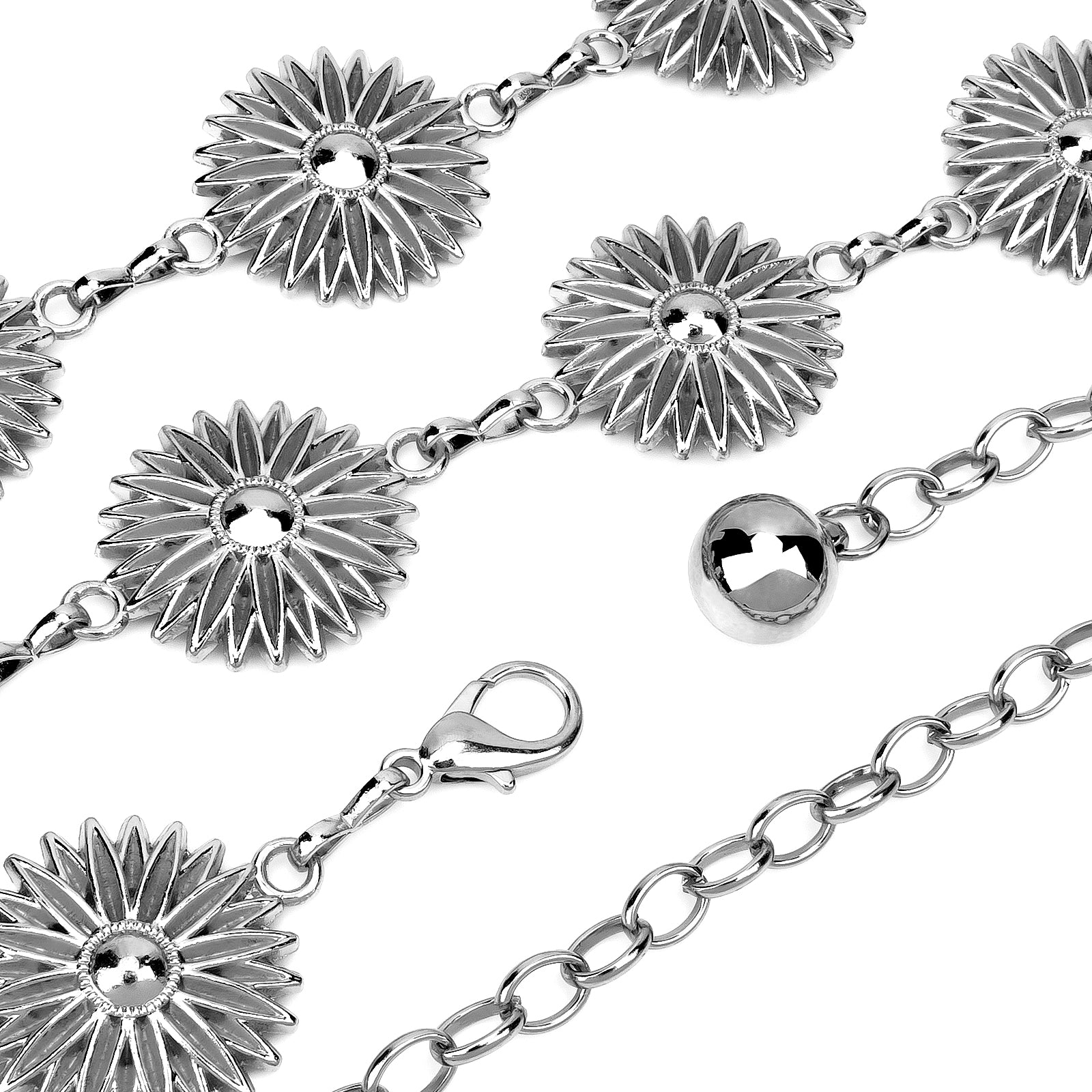 Plus Size Chain Belt for Women, Max 59 Inch Adjustable Extra Large Chunky Belt Chain for Dresses, Party, Casual Wear, Fashion Jewelry Accessory (Silver, Daisy Style)