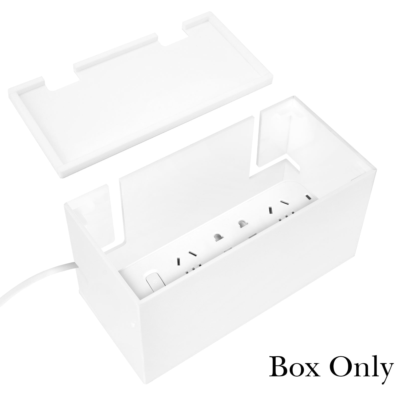 Linkidea Bathroom Cable Organizer Box, Compatible with Electric Toothbrush and Razor, Charger & Power Strip Storage Solution, Keep Countertop Clean (White / Power Strip Not Included)