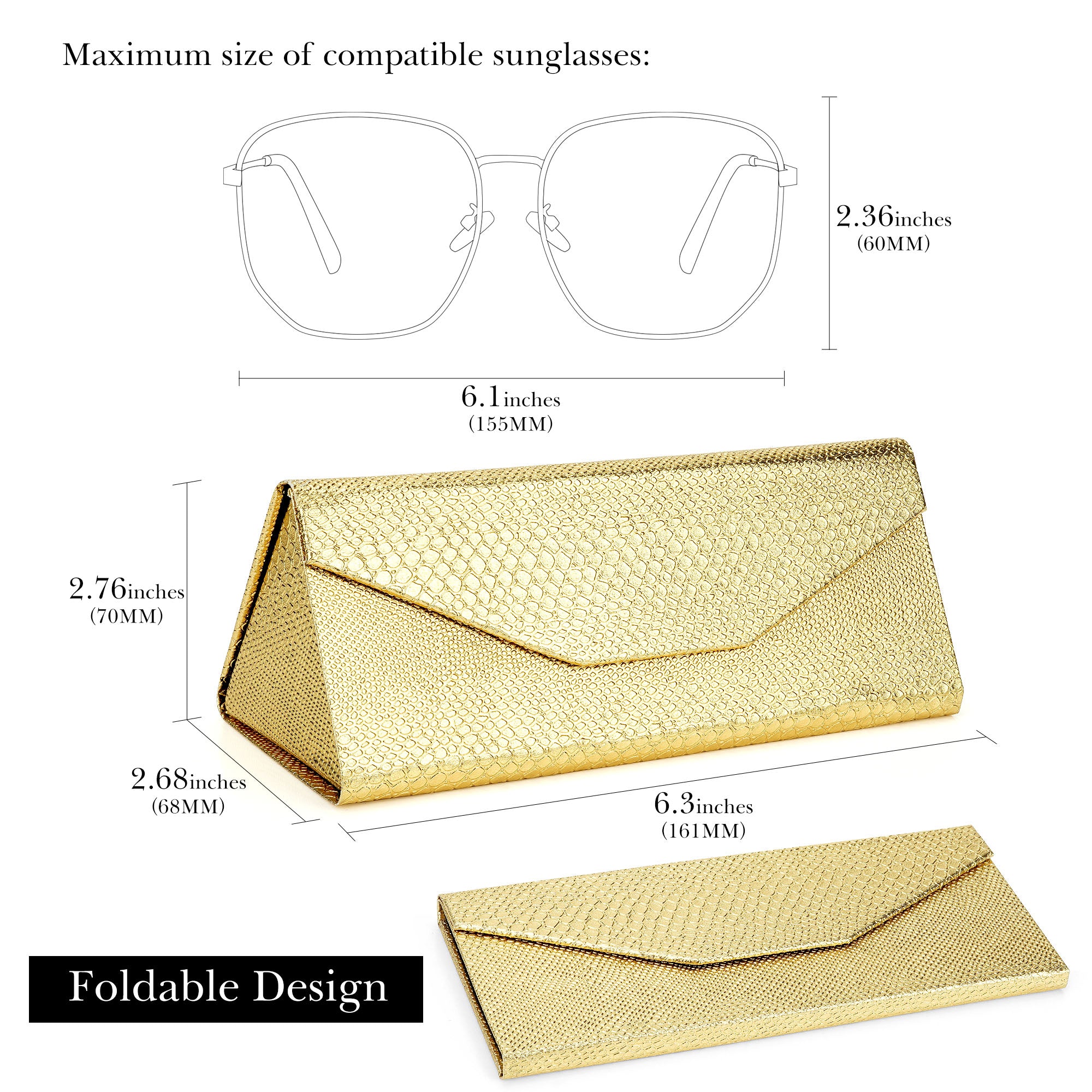 Extra Large Hard Shell Sunglasses Case, 2 Pack Gold & Silver Metal Eyewear Storage Bag Organizer Compatible with Rayban RB8089 RB4098 RB3825 RB4376 RB4191