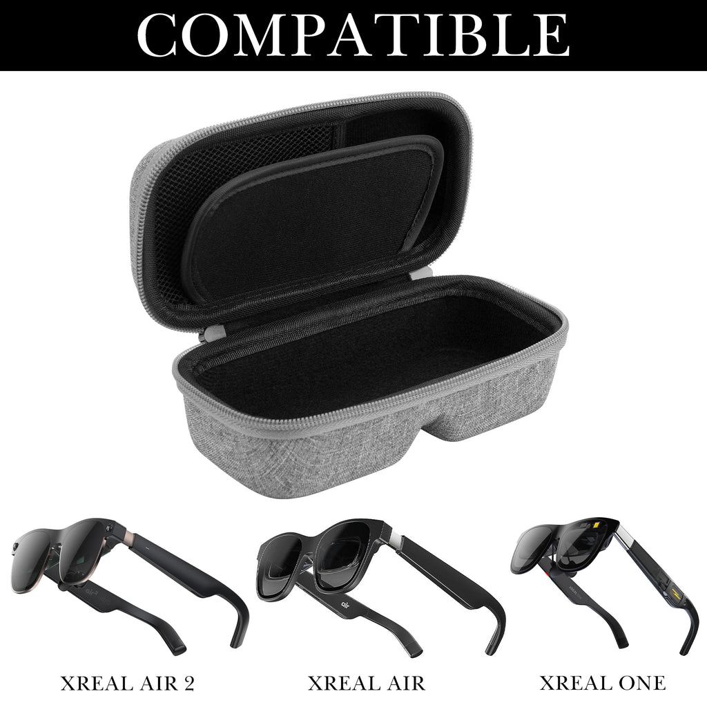 Extra Large Hard Shell Smart Glasses Case, Sunglasses Storage Organizer Compatible with XREAL One Pro/ Air 2 pro/ Air AR Glasses Travel Case, Grey