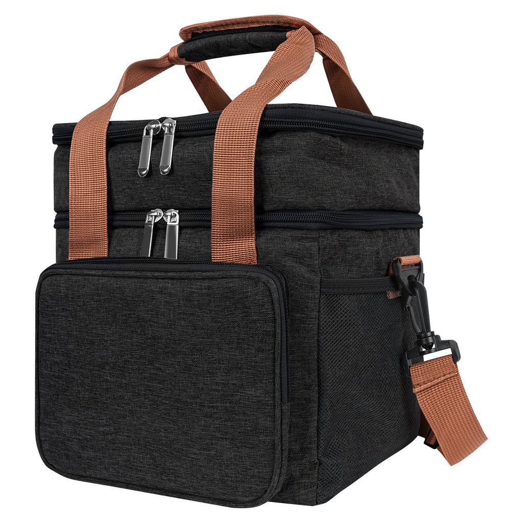 Linkidea Lunch Box Bag, Insulated Lunch Bag with 2 Layers for Food Jar and Lunch Box Storage, Oxford Reusable Lunch Tote Bag (Black)