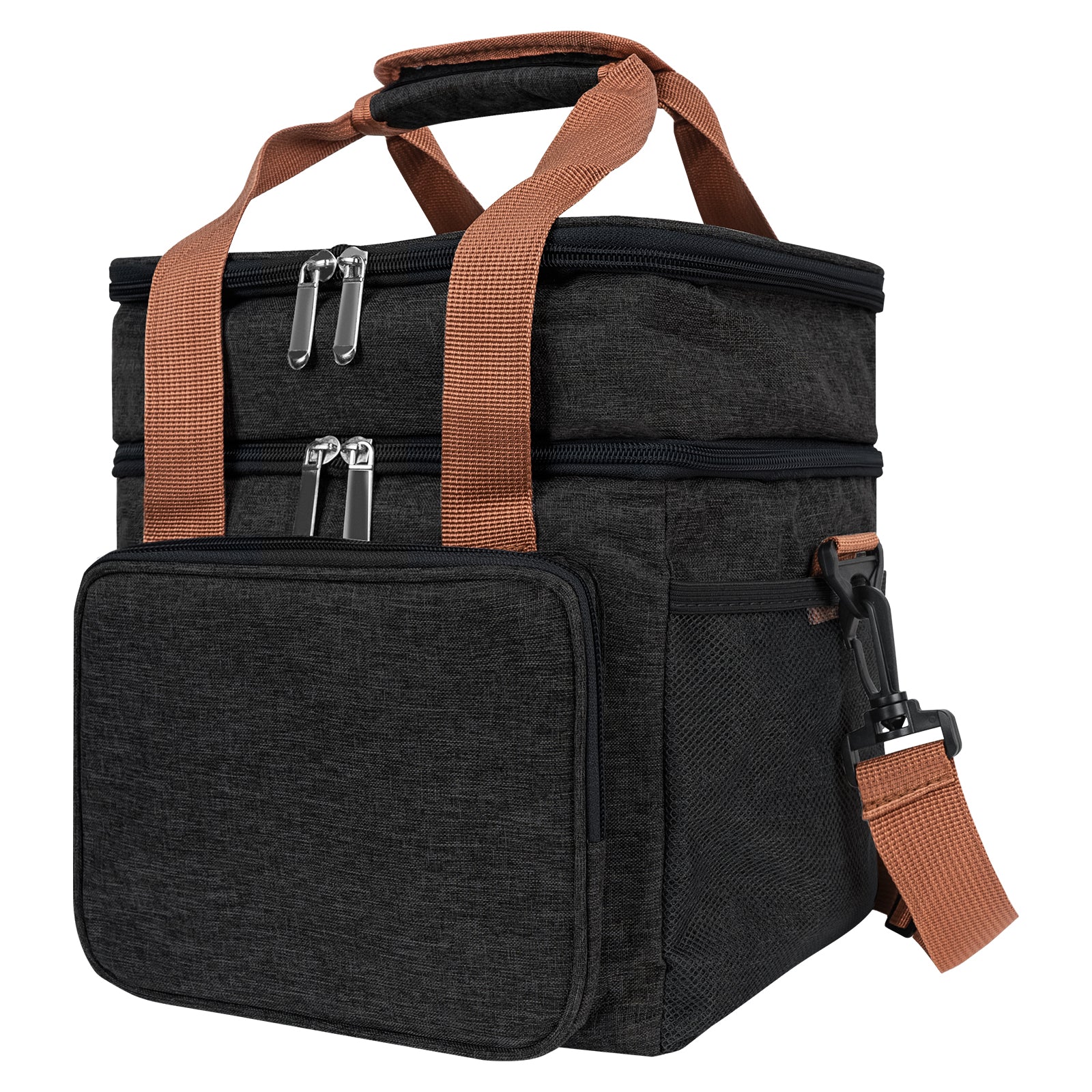 Linkidea Lunch Box Bag, Insulated Lunch Bag with 2 Layers for Food Jar and Lunch Box Storage, Oxford Reusable Lunch Tote Bag (Black)