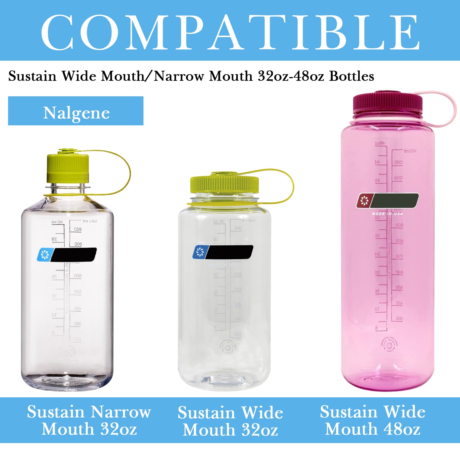 Linkidea 2 Pack Water Bottle Boot Compatible with Nalgene Sustain Wide Mouth 32oz/48oz, Narrow Mouth 32oz, Silicone Anti-Slip Bottle Bottom Bumper Protector (Blue)