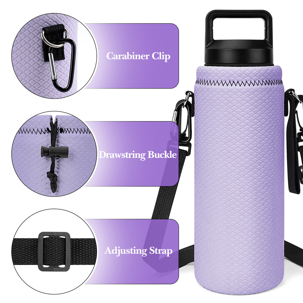 Linkidea Water Bottle Carrier with Strap Compatible with YETI Rambler Bottle 26oz/36oz, Waterbottle Sling Bag Holder with Shoulder Strap, Light Purple