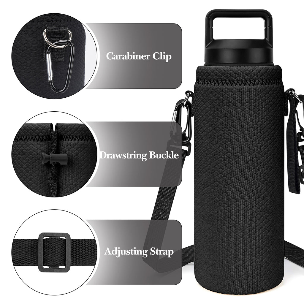 Linkidea Water Bottle Carrier with Strap Compatible with YETI Rambler Bottle 26oz/36oz, Waterbottle Sling Bag Holder with Shoulder Strap, Black