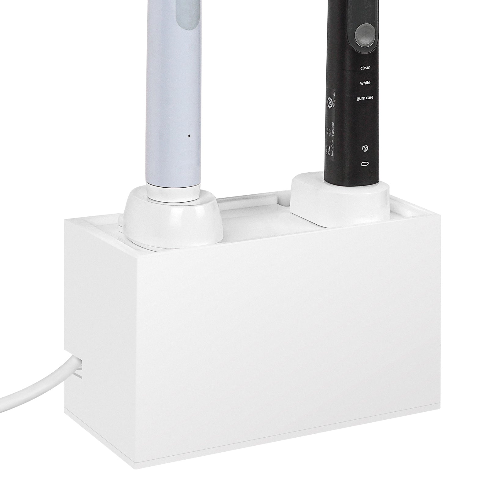 Linkidea Bathroom Cable Organizer Box, Compatible with Electric Toothbrush and Razor, Charger & Power Strip Storage Solution, Keep Countertop Clean (White / Power Strip Not Included)