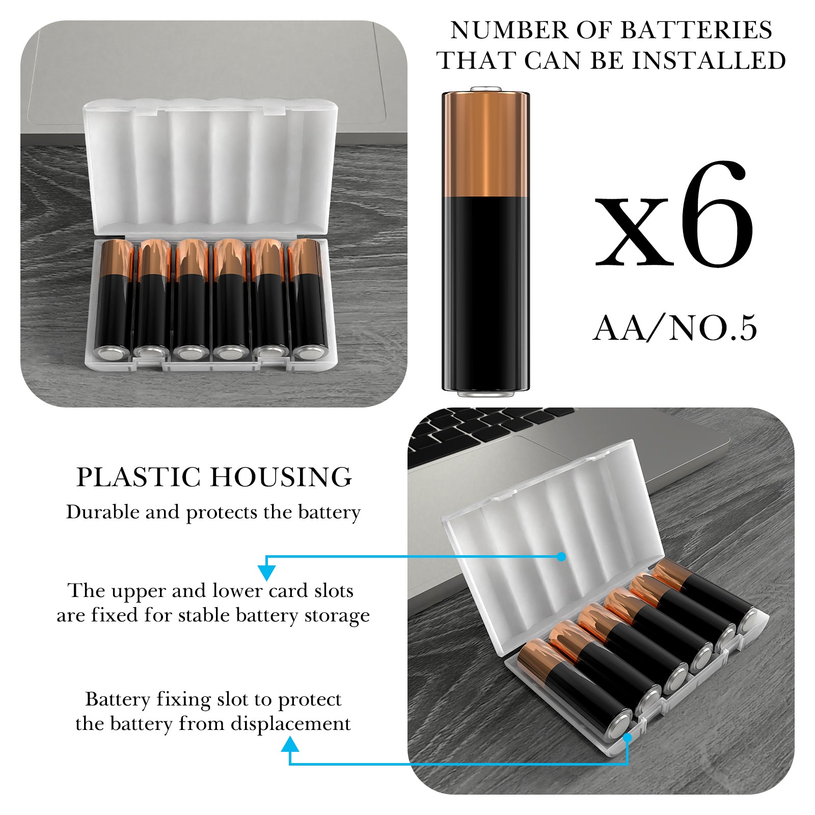 Linkidea 4 Pack Waterproof AA Battery Storage Case, Portable Organizer Holds 6 Batteries, Compact Travel-Friendly Design for Home, Camping, Electronics Accessories (Clear)