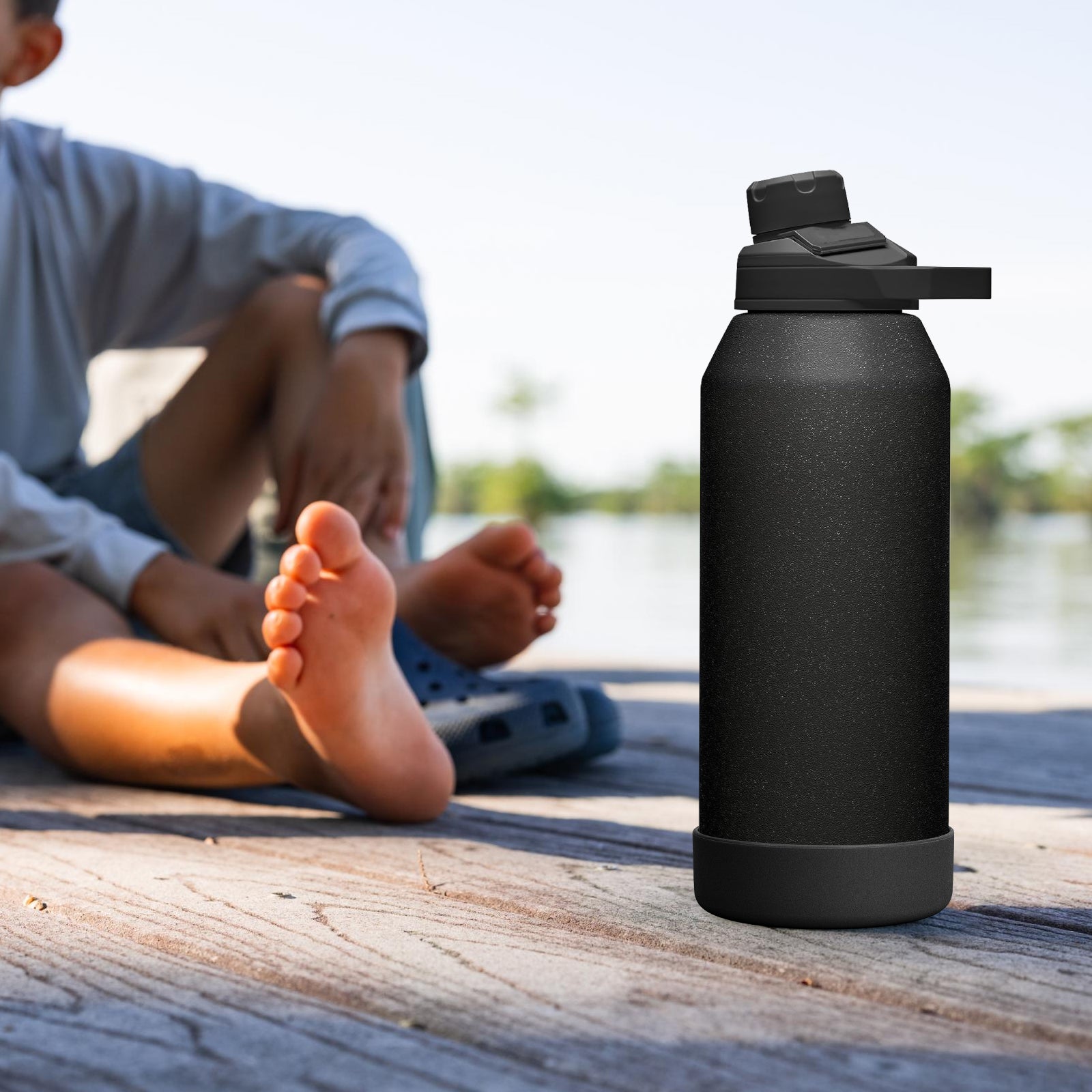 Linkidea 2 Pack Water Bottle Boot Compatible with CamelBak Chute Mag 40oz, Silicone Anti-Slip Bottle Bottom Sleeve Bumper Protector (Black)