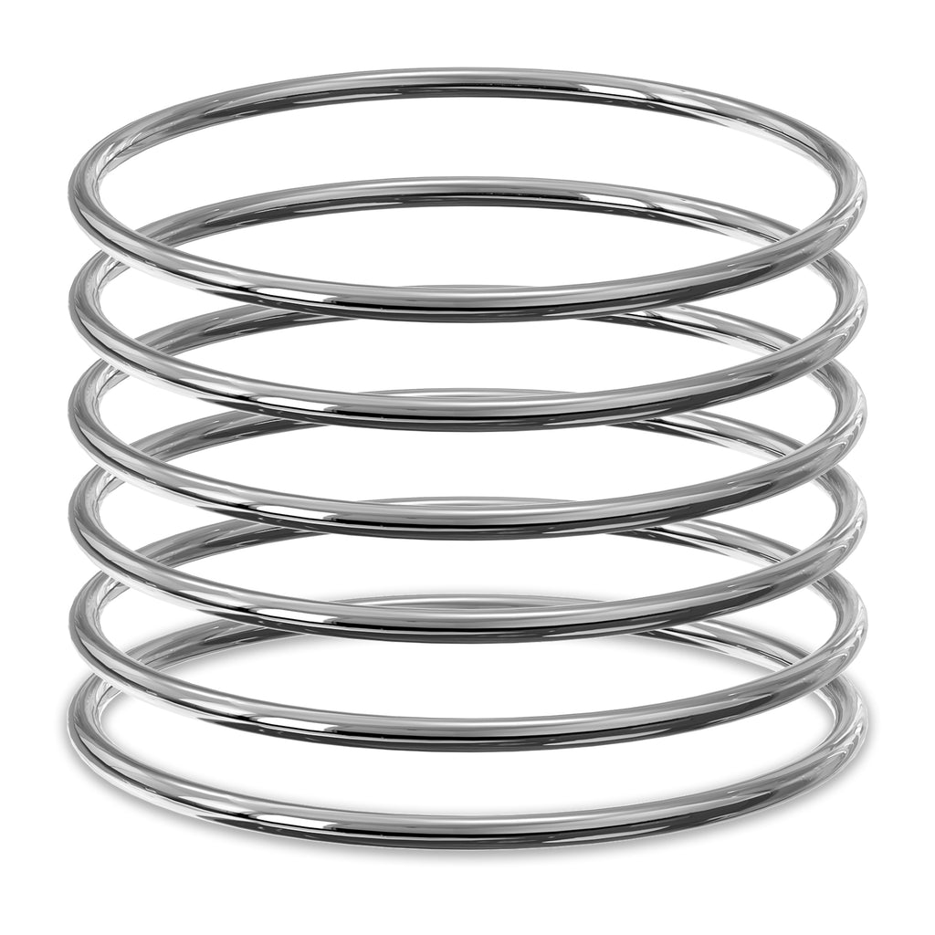 Plus Size Bangle Bracelets Set for Women, Set of 6 Stainless Steel Extra Large Round Silver Bangles Fashion Accessories, 9.8 Inches (XXL)