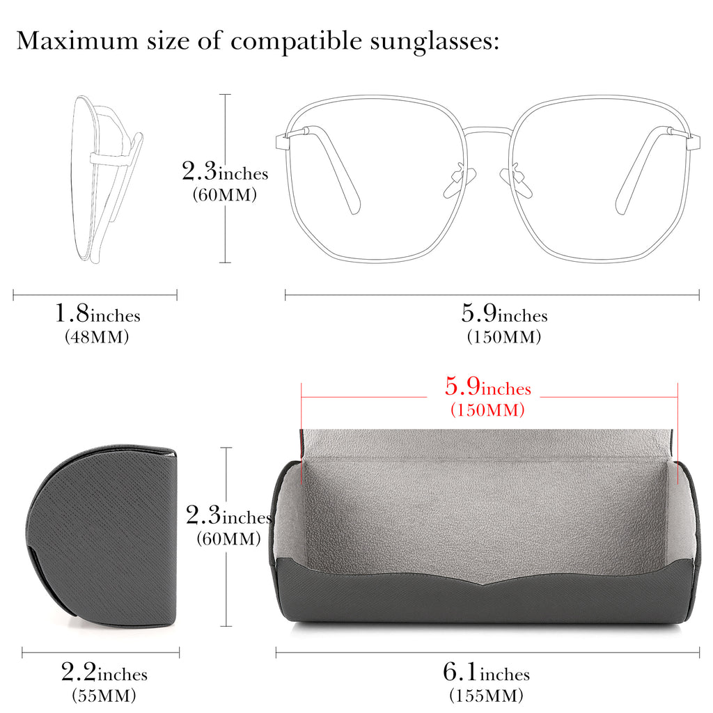 Extra Large Hard Shell Sunglasses Case, Vegan Leather Sun Glasses Storage Organizer Compatible with Rayban RBS0101S/RB8097/RB8089 (XL / Grey)