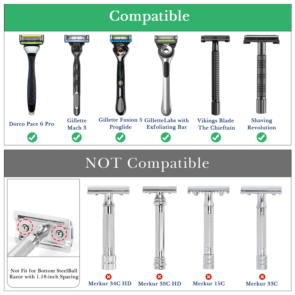 Linkidea Stainless Steel Razor Stand, Deluxe Men's Travel Shaver Holder, Shaving Support Compatible with Long Handle Safety Razor, Fusion 5, ProShield, Mach 3 (Silver/Polished Chrome)