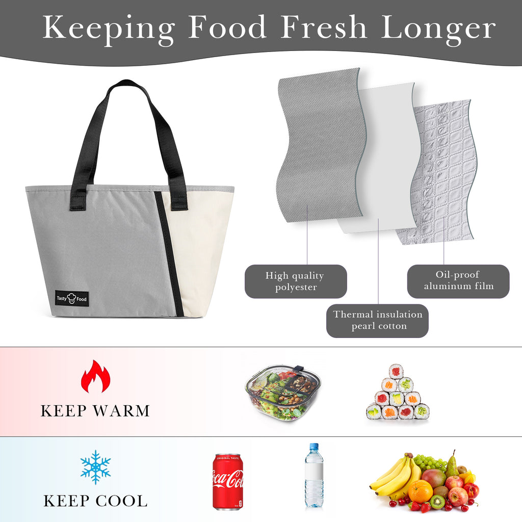 Linkidea Insulated Lunch Bag, Reusable Lunch Tote Bag with Zipper for Men & Women, Insulated Lunch Box Bag with Hand Strap Compatible with Bentogo, Iteryn, Bentoheaven, Ello, Natraprow (Grey)