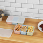 Linkidea 4 Set Snack Containers with 3 Removable Compartments, Reusable Food Prep Storage Box with Lids, Safe in Refrigerators, Microwaves, Dishwashers