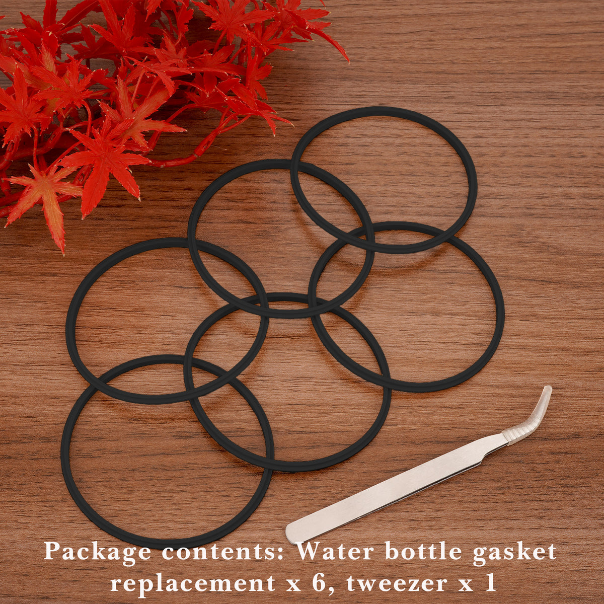 Linkidea 6 Pack Water Bottle Gasket Replacement Compatible with Simple Modern Trek 40oz Tumbler, Silicone O Ring Leak Proof Rubber Seal with Tweezer for Bottle Lid, Black