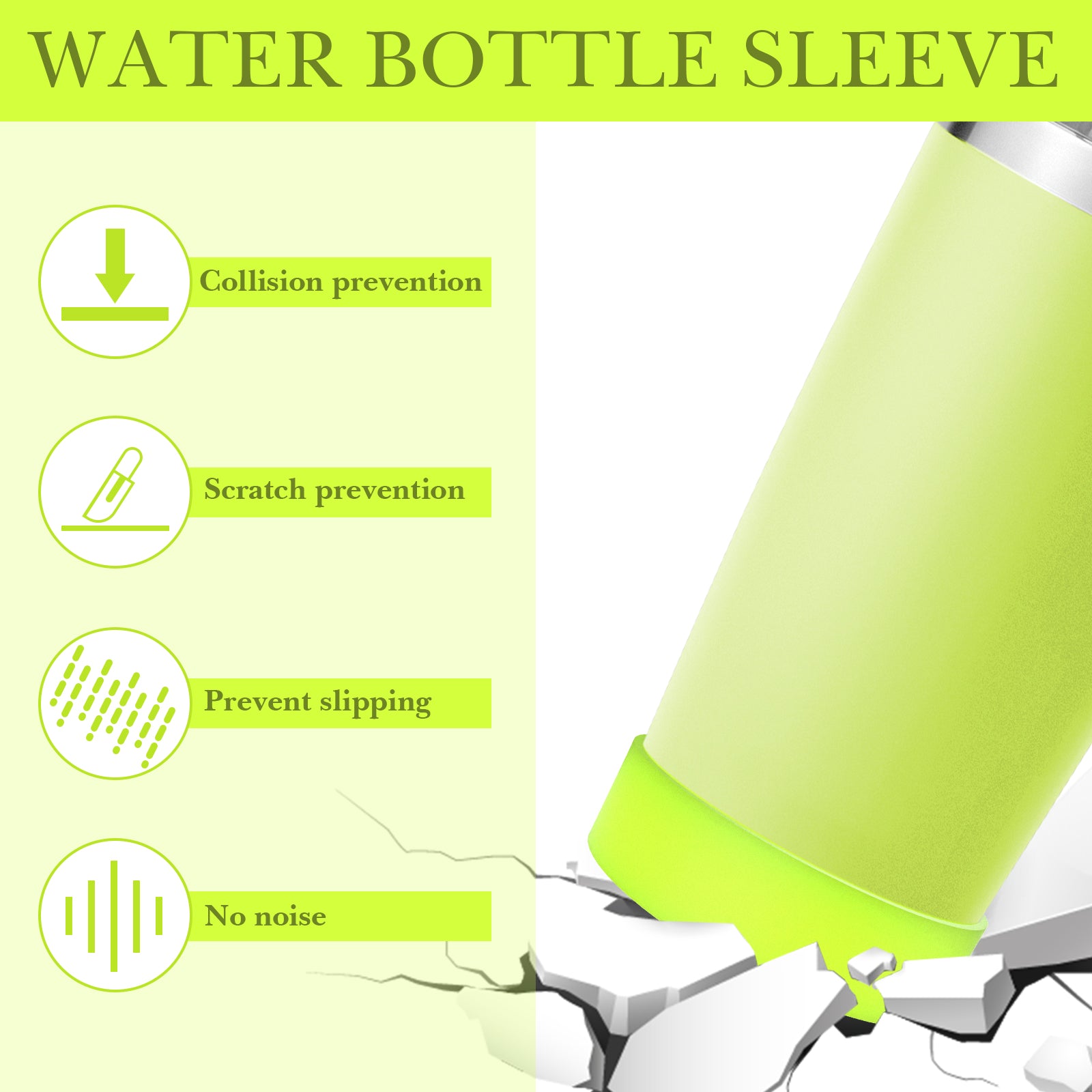 Linkidea 2 Pack Water Bottle Boot Compatible with YETI Tumbler 20oz/30oz, Travel Mug 20oz/30oz, Silicone Anti-Slip Waterbottle Bottom Sleeve Cover Protector (Chartreuse)