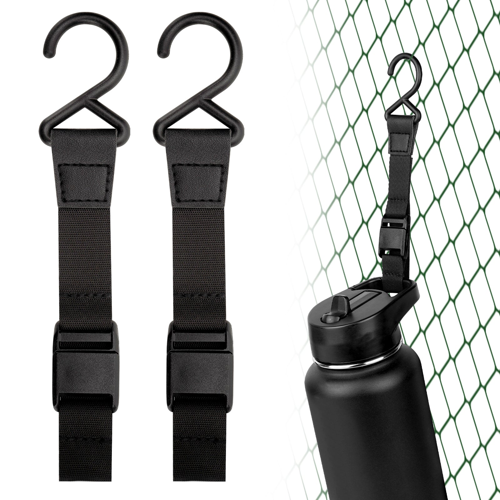 Linkidea 2 Pack Fence Hooks for Waterbottle, Compatible with Stanley, Nalgene, IRON FLASK with Handle Bottle & Tumbler, S Shaped Hook Hanger Magnetic Buckle for Outdoor Sports Camping